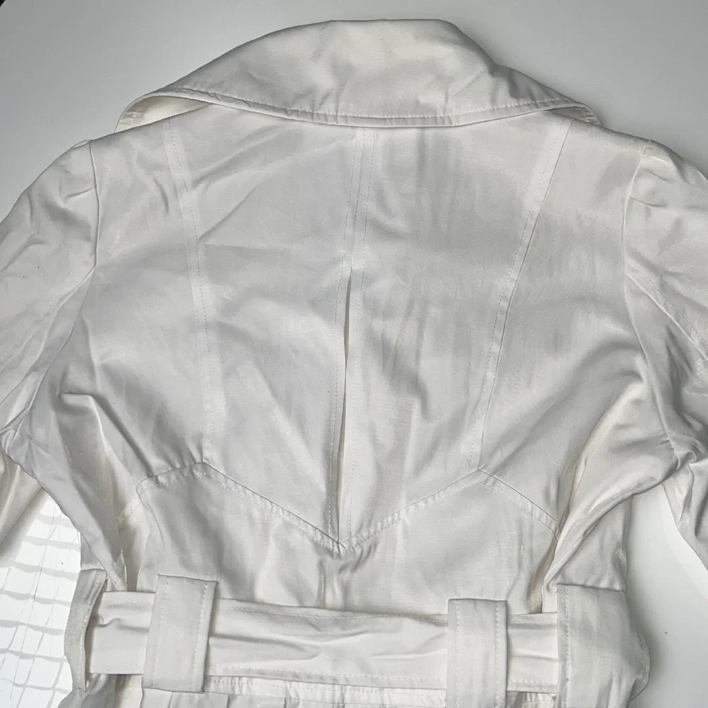 Guess White Medium Cut Trench Coat Collared 3/4 Length Sleeve & Belted Jacket L - Picture 7 of 11